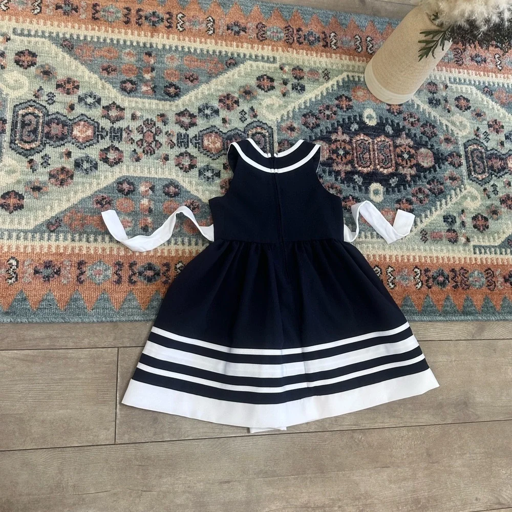 New Bonnie Jean Navy and White Formal Dress with Bow 3T Toddler Girl VTG Style
